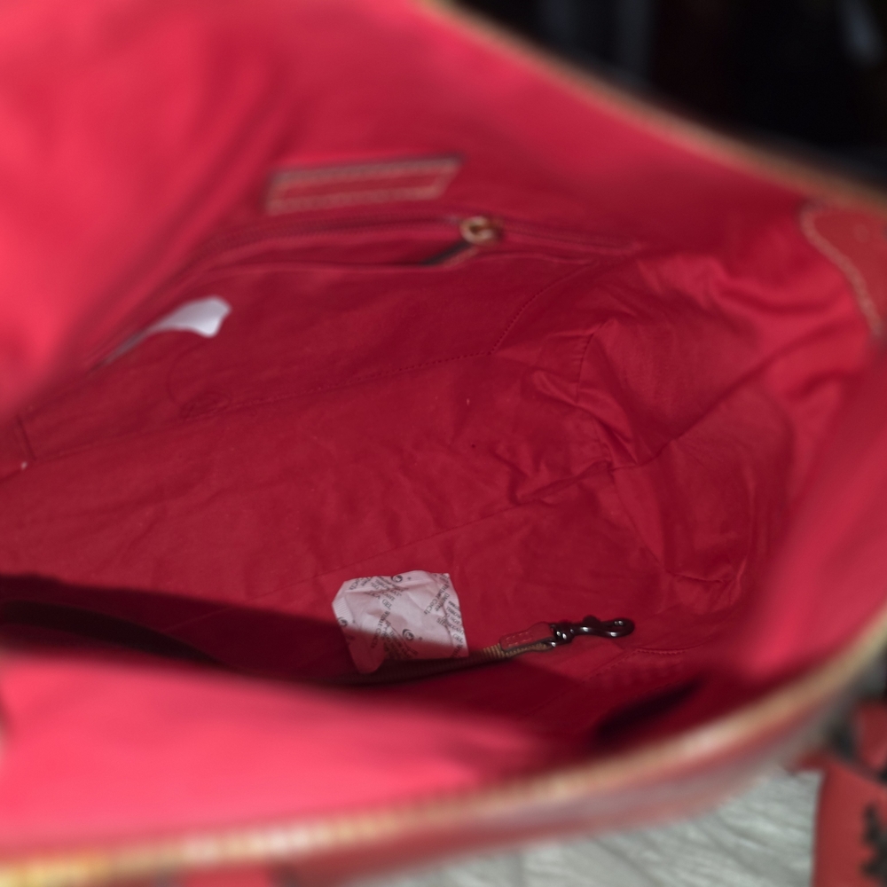 Dooney & Bourke Coral-Red Pebbled Leather Satchel with Tassel - Picture 9 of 9